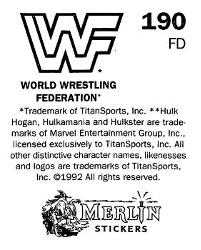 1992 Merlin WWF Stickers (England) #190 Tatanka Back