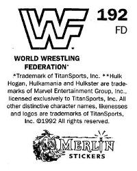 1992 Merlin WWF Stickers (England) #192 Tatanka Back