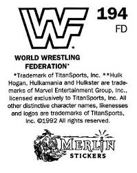 1992 Merlin WWF Stickers (England) #194 Tatanka Back