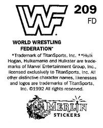 1992 Merlin WWF Stickers (England) #209 Kamala Back