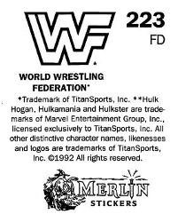 1992 Merlin WWF Stickers (England) #223 Bam Bam Bigelow Back