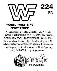 1992 Merlin WWF Stickers (England) #224 Bam Bam Bigelow Back