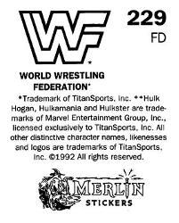 1992 Merlin WWF Stickers (England) #229 Bam Bam Bigelow Back
