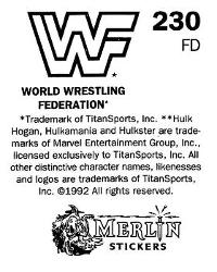 1992 Merlin WWF Stickers (England) #230 Bam Bam Bigelow Back