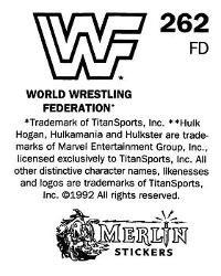1992 Merlin WWF Stickers (England) #262 Owen Hart Back