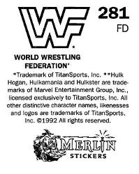 1992 Merlin WWF Stickers (England) #281 Big Boss Man Back