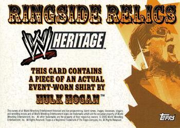 2005 Topps Heritage WWE - Ringside Relics Event-Used #NNO Hulk Hogan Back