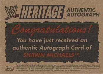 2005 Topps Heritage WWE - Authentic Autographs #NNO Shawn Michaels Back