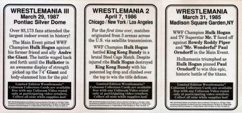 1993 Coliseum Video WWF WrestleMania - Panels #1/2/3 Wrestlemania / Wrestlemania 2 / Wrestlemania III Back