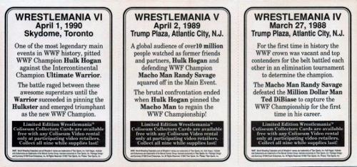 1993 Coliseum Video WWF WrestleMania - Panels #4/5/6 Wrestlemania IV / Wrestlemania V / Wrestlemania VI Back