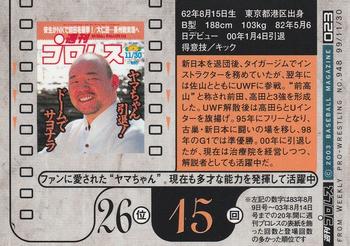 2003 BBM Weekly Pro Wrestling 20th Anniversary #23 Kazuo Yamazaki Back