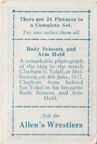1926 Allen's Wrestlers #NNO Sam Clapham / Mike Yokel Back