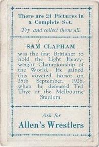 1926 Allen's Wrestlers #NNO Sam Clapham Back