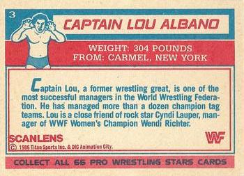 1986 Scanlens WWF Pro Wrestler #3 Captain Lou Albano Back