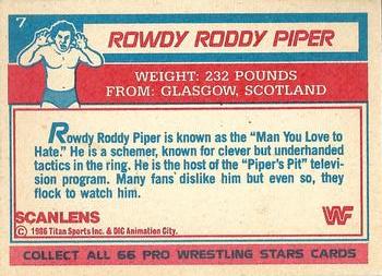 1986 Scanlens WWF Pro Wrestler #7 Rowdy Roddy Piper Back