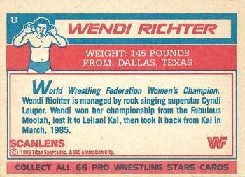 1986 Scanlens WWF Pro Wrestler #8 Wendi Richter Back