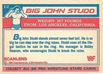 1986 Scanlens WWF Pro Wrestler #12 Big John Studd Back