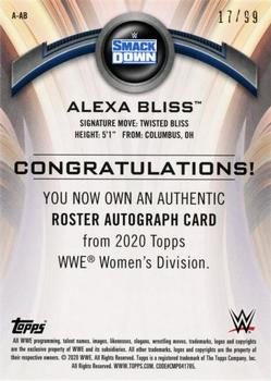 2020 Topps WWE Women's Division - Roster Autographs Purple #A-AB Alexa Bliss Back