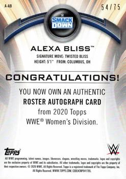 2020 Topps WWE Women's Division - Roster Autographs Green #A-AB Alexa Bliss Back