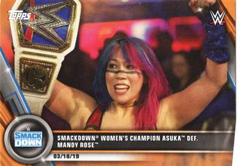 2020 Topps WWE Women's Division - Orange #15 SmackDown Women's Champion Asuka def. Mandy Rose Front