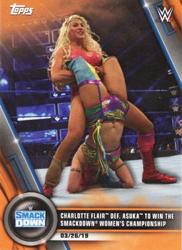2020 Topps WWE Women's Division - Orange #19 Charlotte Flair def. Asuka to Win the SmackDown Women's Championship Front
