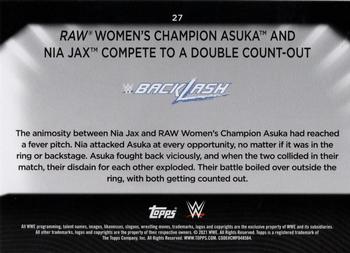 2021 Topps WWE Women's Division #27 Raw Women's Champion Asuka and Nia Jax Compete to a Double Count-Out Back