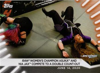 2021 Topps WWE Women's Division #27 Raw Women's Champion Asuka and Nia Jax Compete to a Double Count-Out Front
