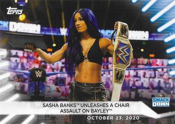 2021 Topps WWE Women's Division #85 Sasha Banks Unleashes a Chair Assault on Bayley Front