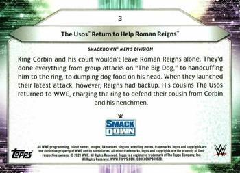 2021 Topps WWE #3 The Usos Return to Help Roman Reigns Back