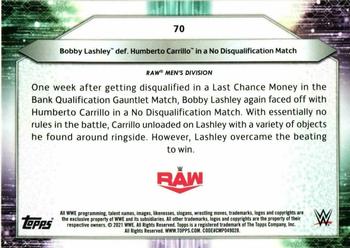 2021 Topps WWE #70 Bobby Lashley def. Humberto Carrillo in a No Disqualification Match Back