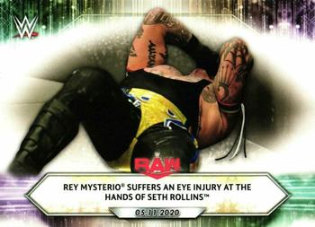 2021 Topps WWE #71 Rey Mysterio Suffers an Eye Injury at the Hands of Seth Rollins Front