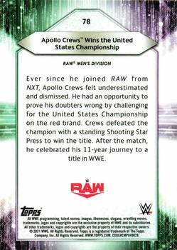 2021 Topps WWE #78 Apollo Crews Wins the United States Championship Back
