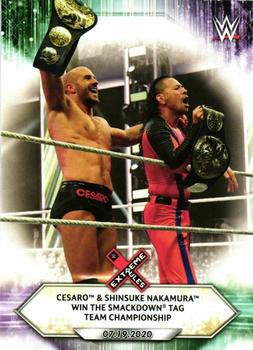 2021 Topps WWE #90 Cesaro & Shinsuke Nakamura Win the SmackDown Tag Team Championship Front