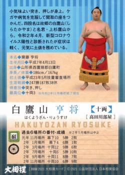 2021 BBM Sumo #61 Hakuyozan Ryosuke Back