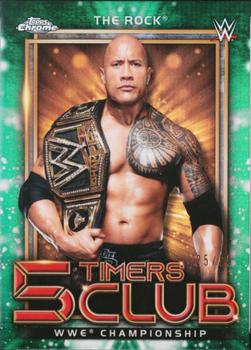 2021 Topps Chrome WWE - 5 Timers Club Green Refractors #5T-17 The Rock Front