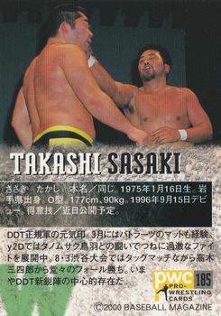 2000 BBM Pro Wrestling #185 Takashi Sasaki Back