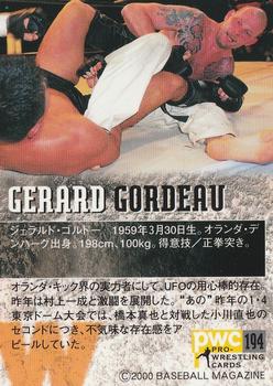 2000 BBM Pro Wrestling #194 Gerard Gordeau Back