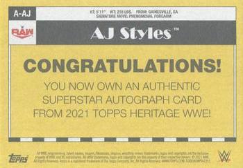 2021 Topps Heritage WWE - Autographs #A-AJ AJ Styles Back