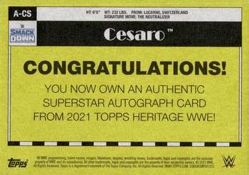 2021 Topps Heritage WWE - Autographs #A-CS Cesaro Back