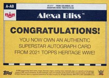 2021 Topps Heritage WWE - Autographs Blue #A-AB Alexa Bliss Back