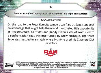 2021 Topps WWE - Aqua #6 Drew McIntyre def. Randy Orton and AJ Styles in a Triple Threat Match Back