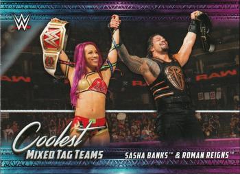 2021 Topps WWE - Coolest Mixed Tag Teams #MT-4 Sasha Banks & Roman Reigns Front