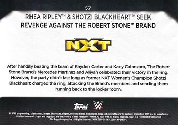 2021 Topps WWE Women's Division - Rainbow Foil #57 Rhea Ripley & Shotzi Blackheart Seek Revenge Against The Robert Stone Brand Back