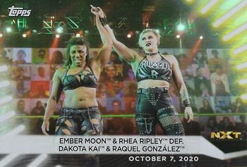 2021 Topps WWE Women's Division - Rainbow Foil #81 Ember Moon & Rhea Ripley def. Dakota Kai & Raquel González Front