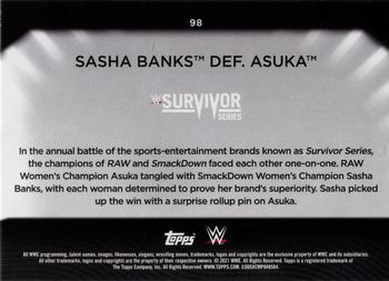 2021 Topps WWE Women's Division - Rainbow Foil #98 Sasha Banks def. Asuka Back