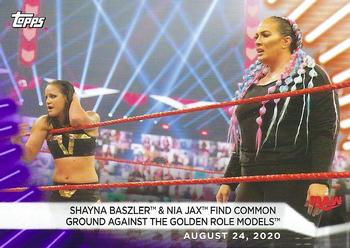 2021 Topps WWE Women's Division - Purple #67 Shayna Baszler & Nia Jax Find Common Ground Against The Golden Role Models Front