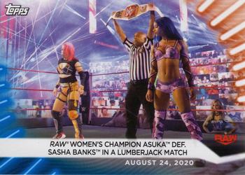 2021 Topps WWE Women's Division - Blue #68 Raw Women’s Champion Asuka def. Sasha Banks in a Lumberjack Match Front