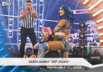 2021 Topps WWE Women's Division - Blue #98 Sasha Banks def. Asuka Front