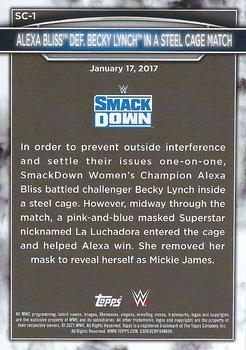 2021 Topps WWE Women's Division - 5th Anniversary Women’s Championship Tribute SmackDown #SC-1 Alexa Bliss def. Becky Lynch in a Steel Cage Match Back