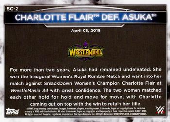 2021 Topps WWE Women's Division - 5th Anniversary Women’s Championship Tribute SmackDown #SC-2 Charlotte Flair def. Asuka Back